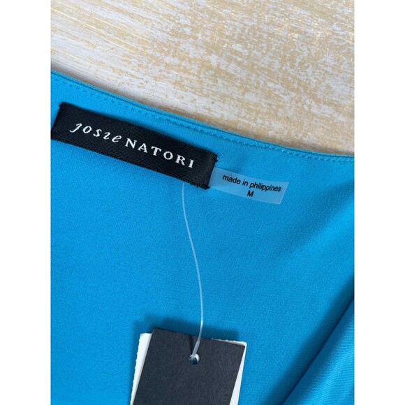 Josie Natori Drape Midi Turquoise Dress Women's Medium Twist V-neck Waist NWT - Picture 10 of 12